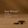 Three dark brown beans on a brown background with 'Sun Woven' branding and description.