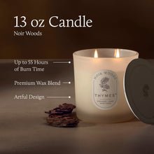 Thymes candle with label and lid on a dark background