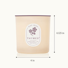 Thymes candle with dimensions on a white background