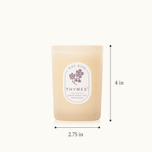 Thymes candle with dimensions labeled on a white background