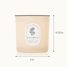 Thymes candle with dimensions labeled on a white background