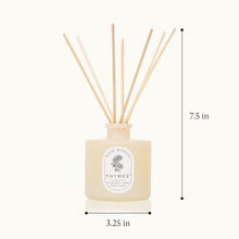 Thymes diffuser with reeds and dimensions on a white background