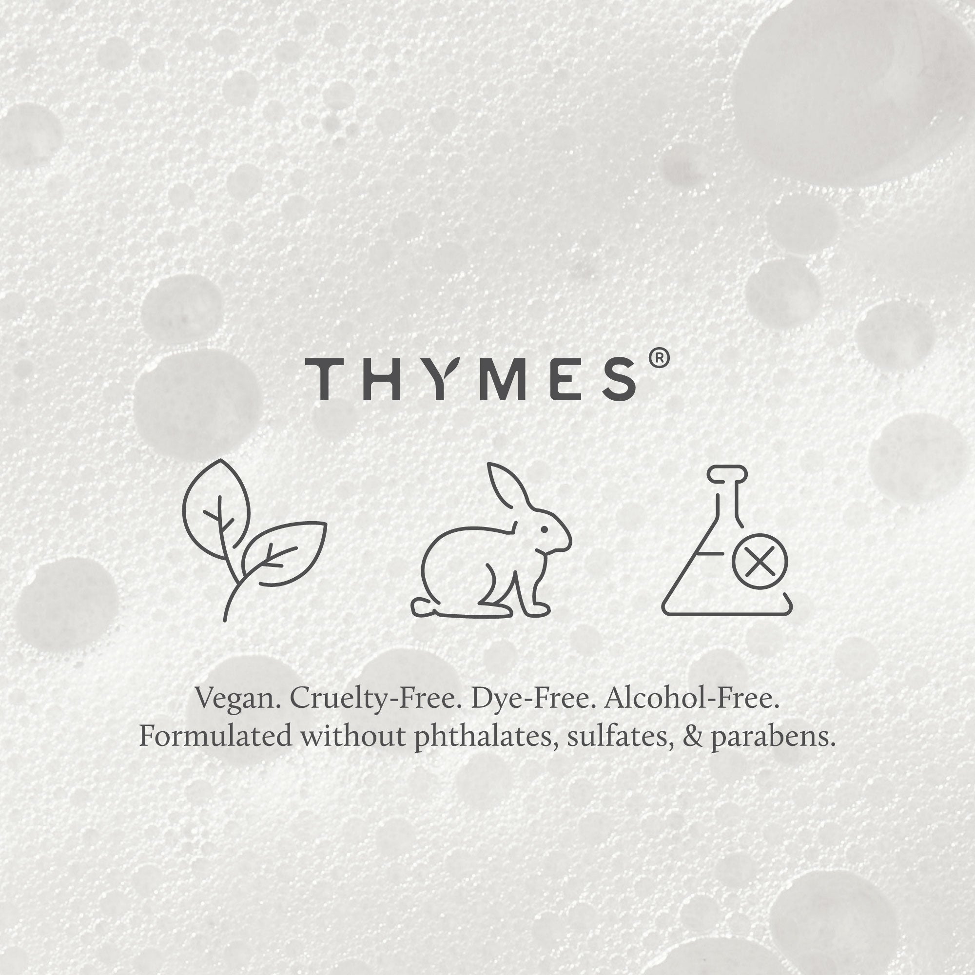 Thymes brand logo with icons and text on a textured white background.
