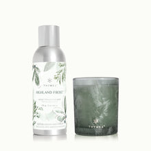 Thymes Highland Frost home fragrance mist and candle on a white background