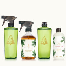 Set of four Frasier Fir cleaning products with heritage tree design labels on a tan background