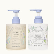 Two Thymes lavender body products on a white background