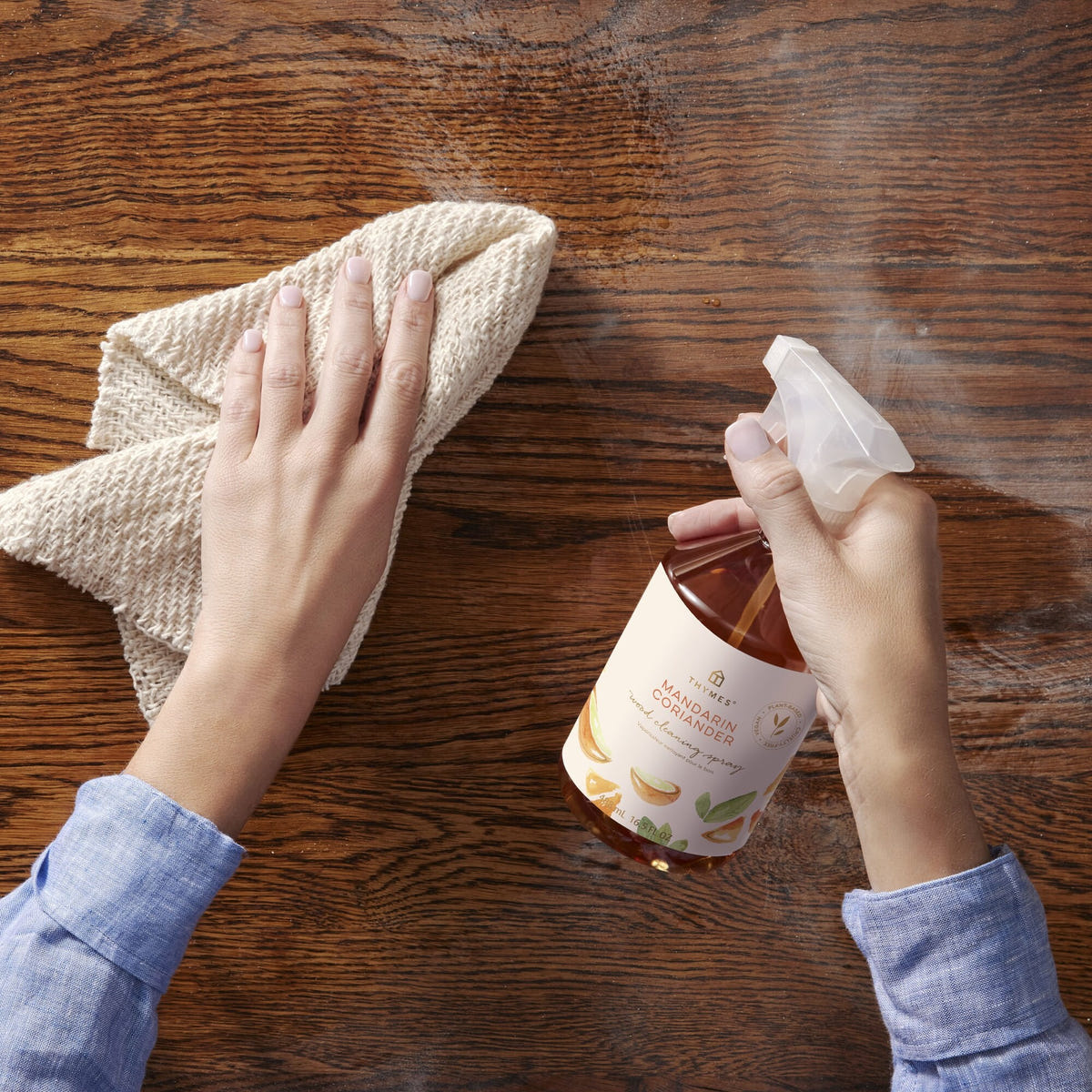 Thymes Wood Cleaning Spray in Mandarin Coriander fragrance