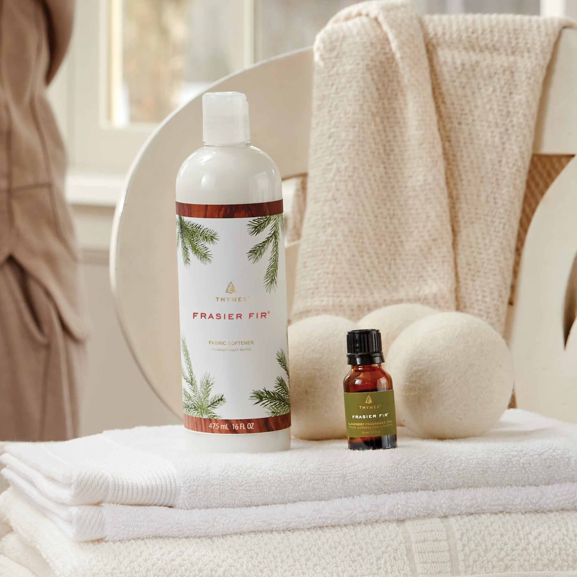 Thymes Laundry Care featuring Frasier Fir fabric softener and laundry fragrance oil