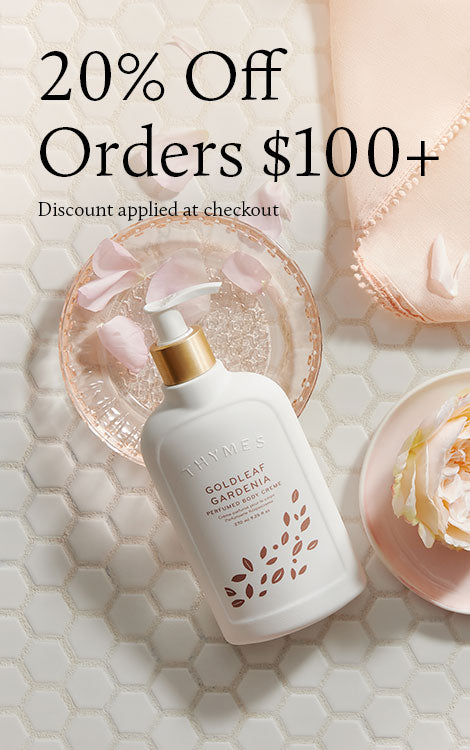 White bottle with gold cap on a light background, featuring a discount offer.