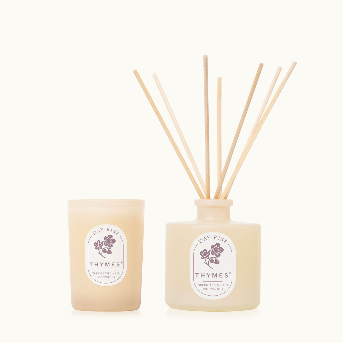 Thymes candle and diffuser set on a white background