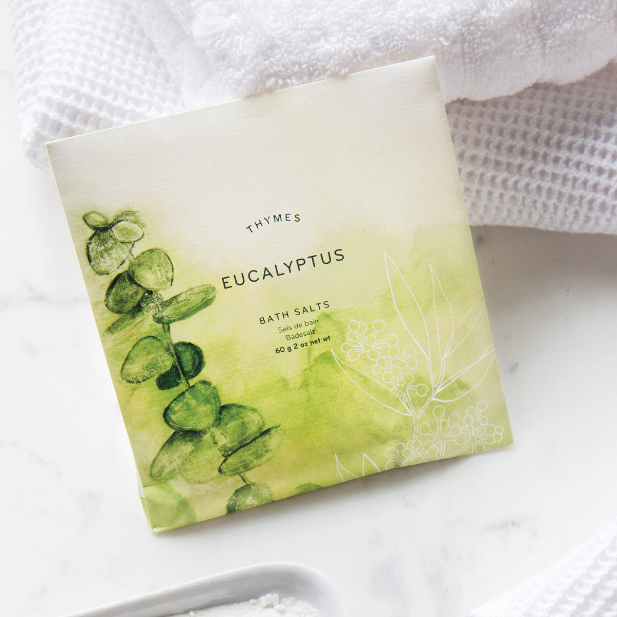 Alternate image of Thymes Eucalyptus Bath Salts Envelope with linens