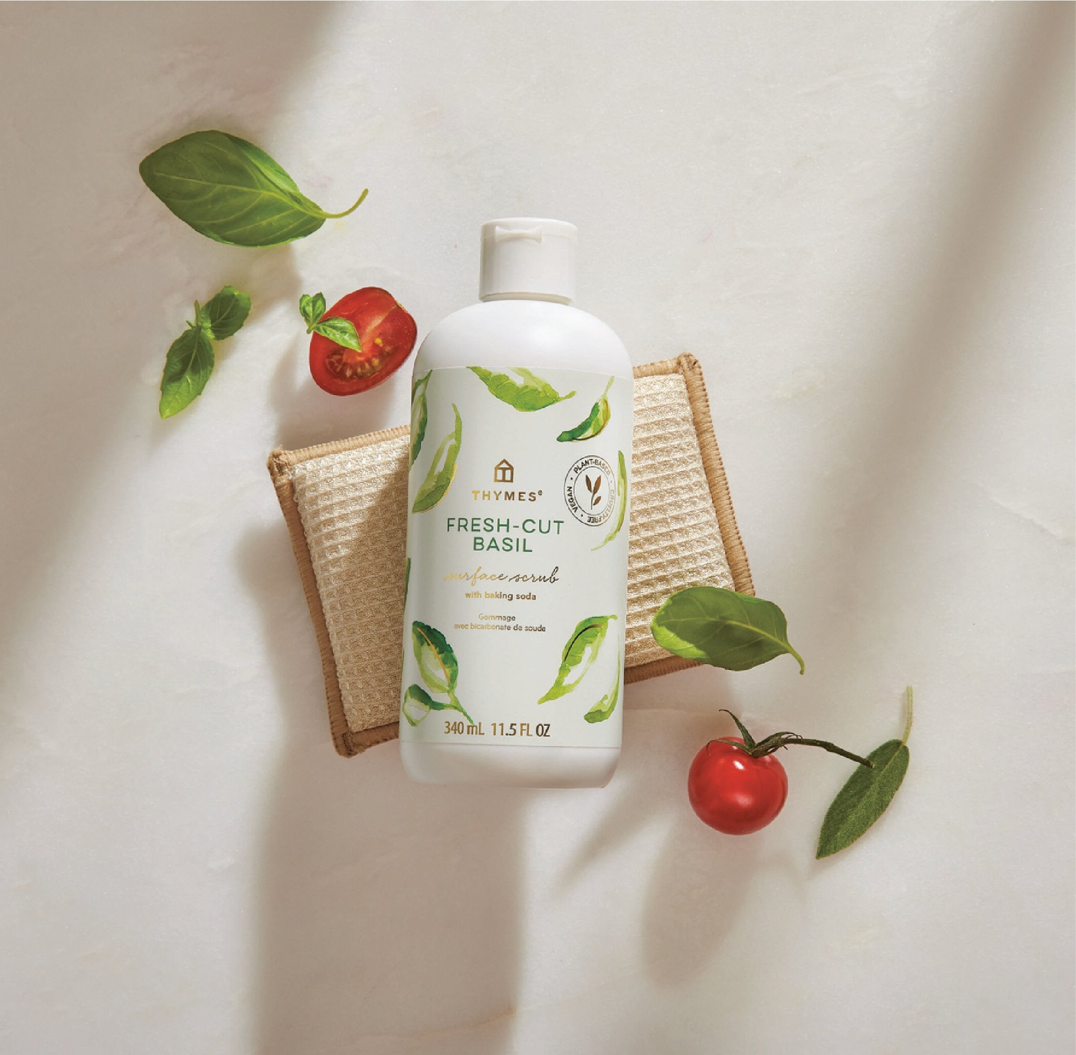 Thymes Fresh-Cut Basil Surface Scrub for home cleaning