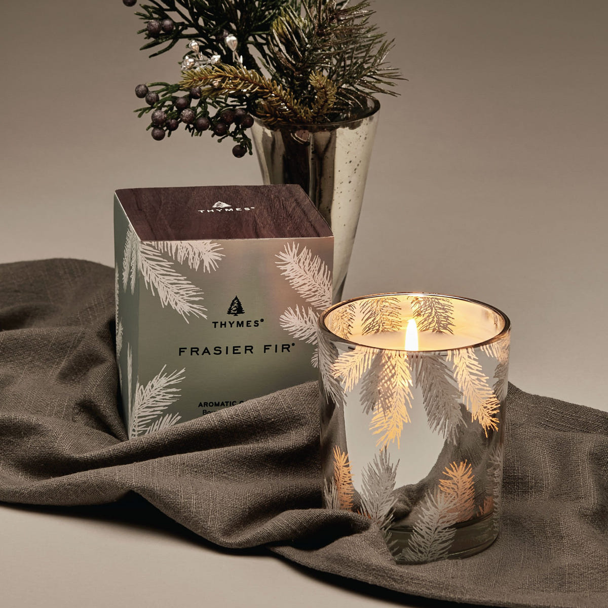 Alternate image of Thymes Frasier Fir Statement Poured Candle Lit On Display