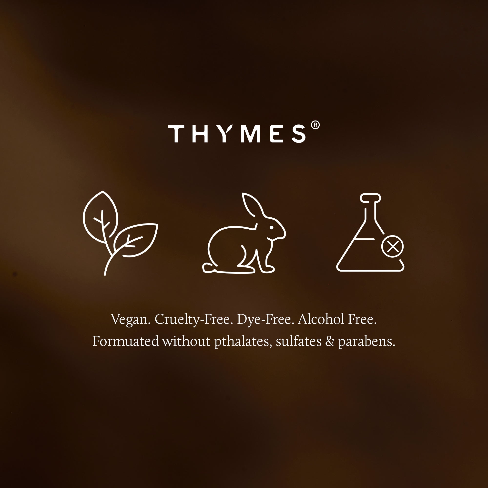 Thymes brand logo with icons and text on a dark background