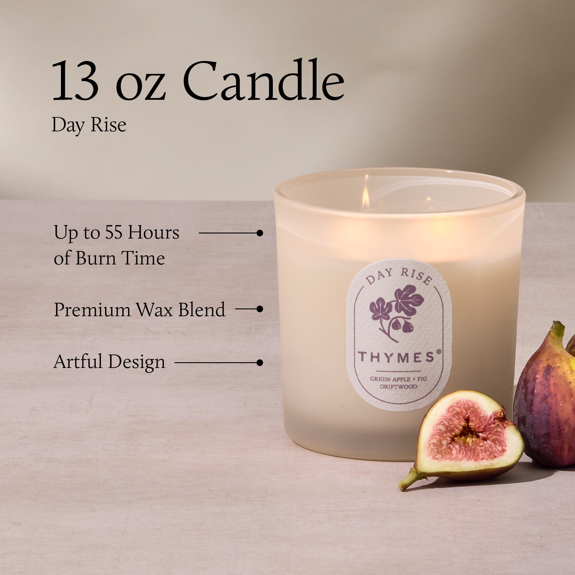 Thymes candle with figs on a neutral background