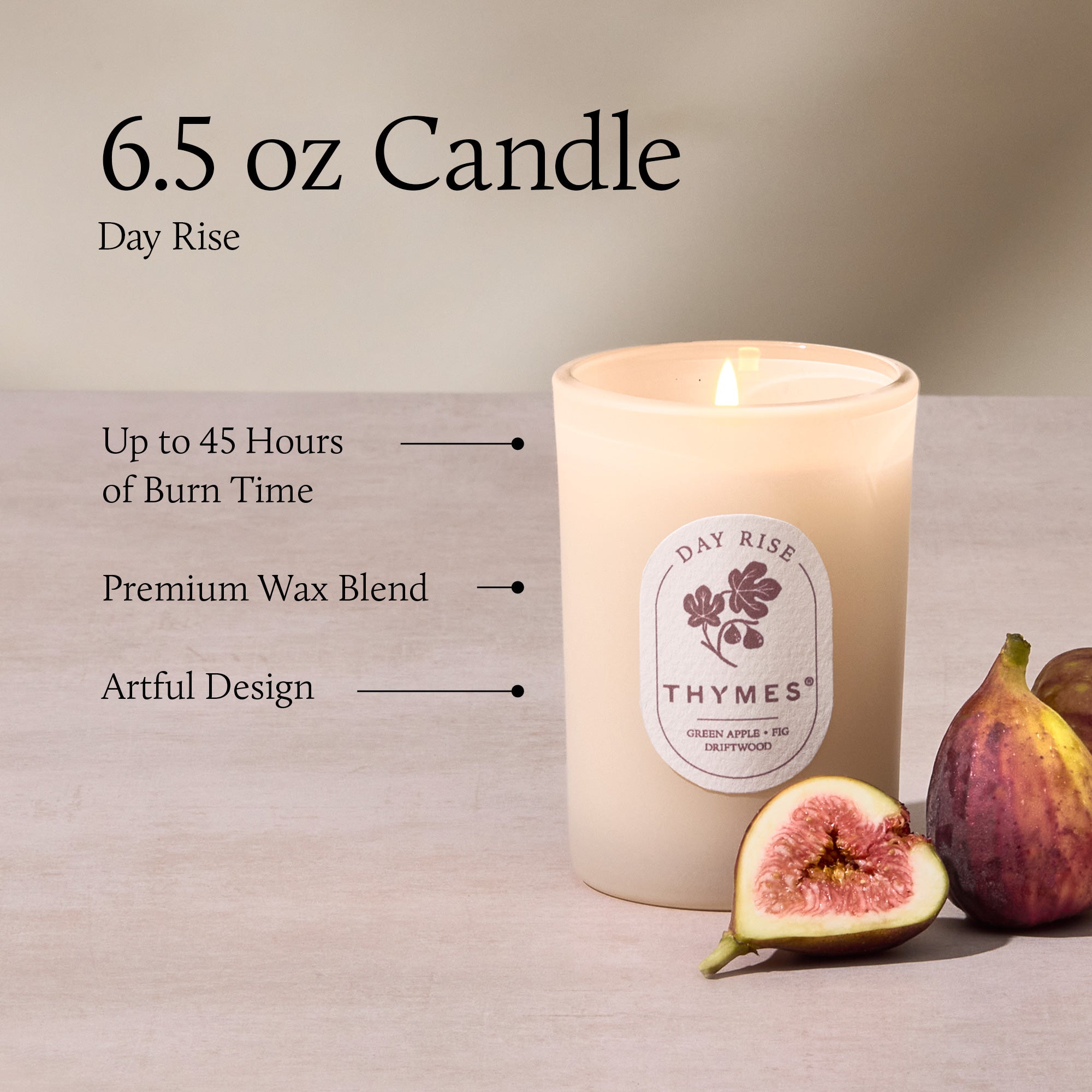 Thymes candle with figs on a neutral background