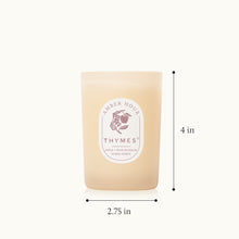 Thymes candle with dimensions labeled on a white background