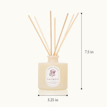Thymes diffuser with wooden sticks on a white background