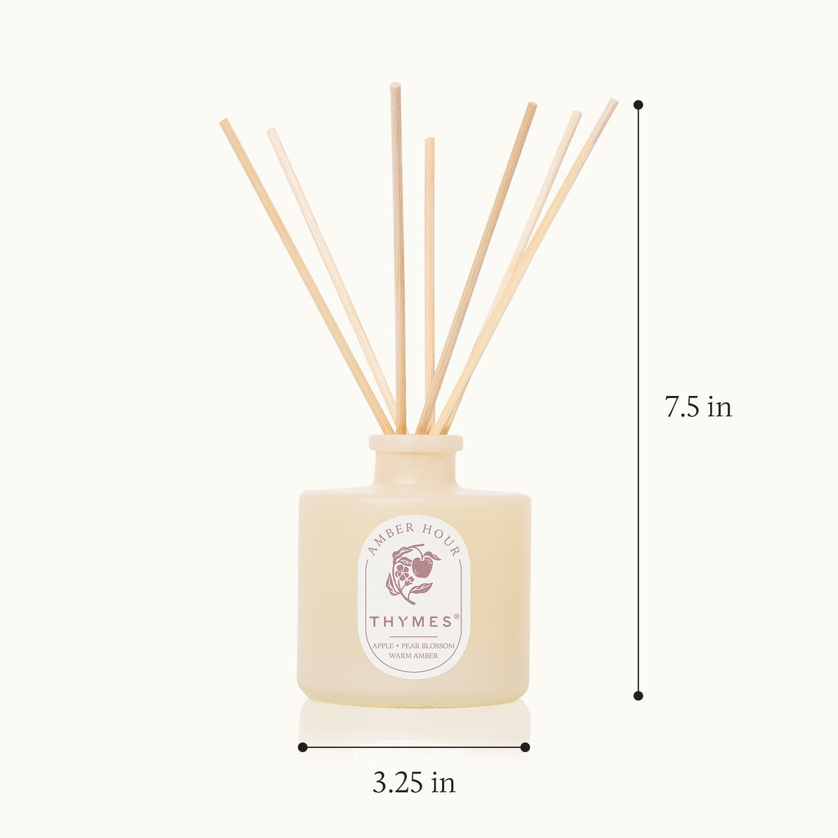 Thymes diffuser with wooden sticks on a white background
