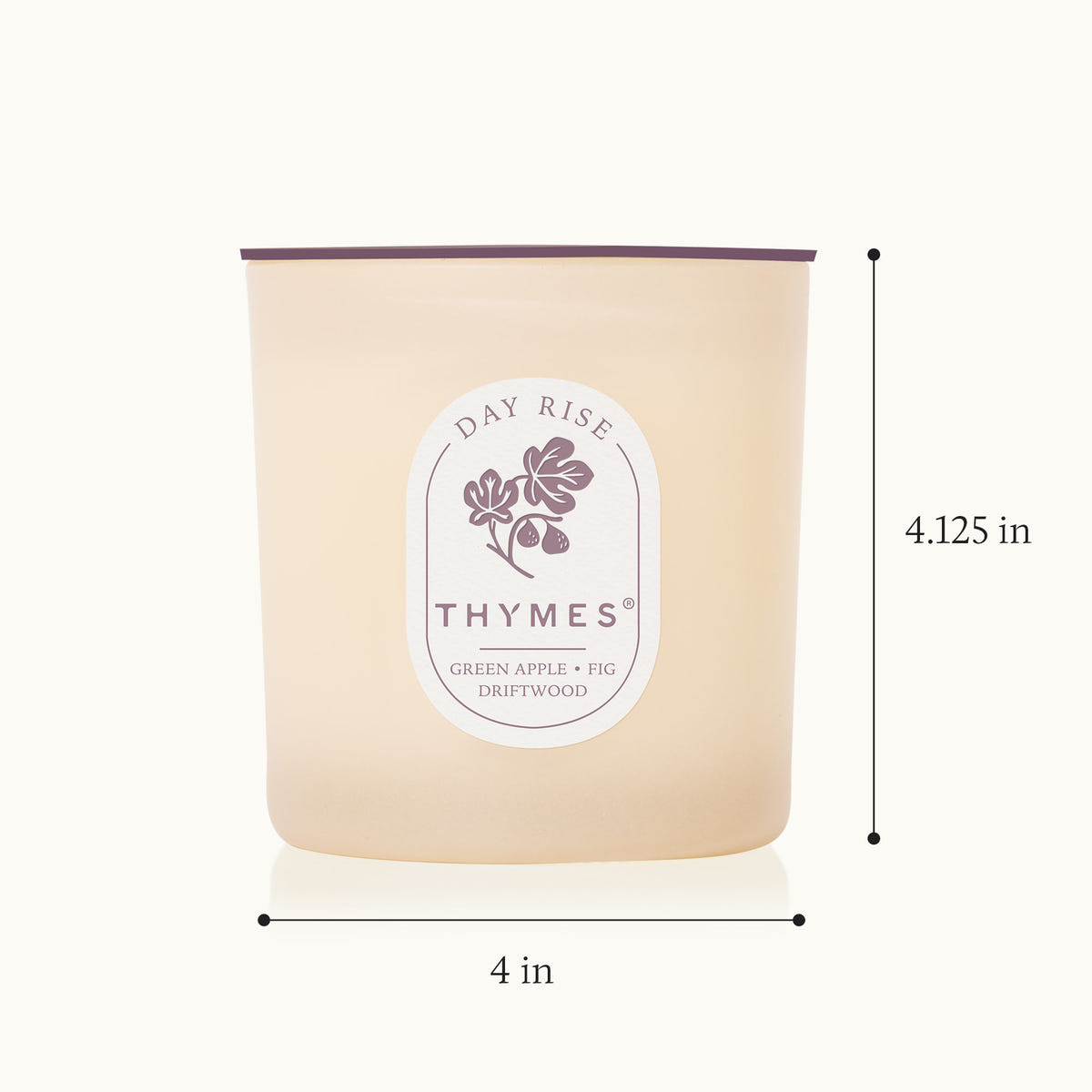 Thymes candle with dimensions on a white background