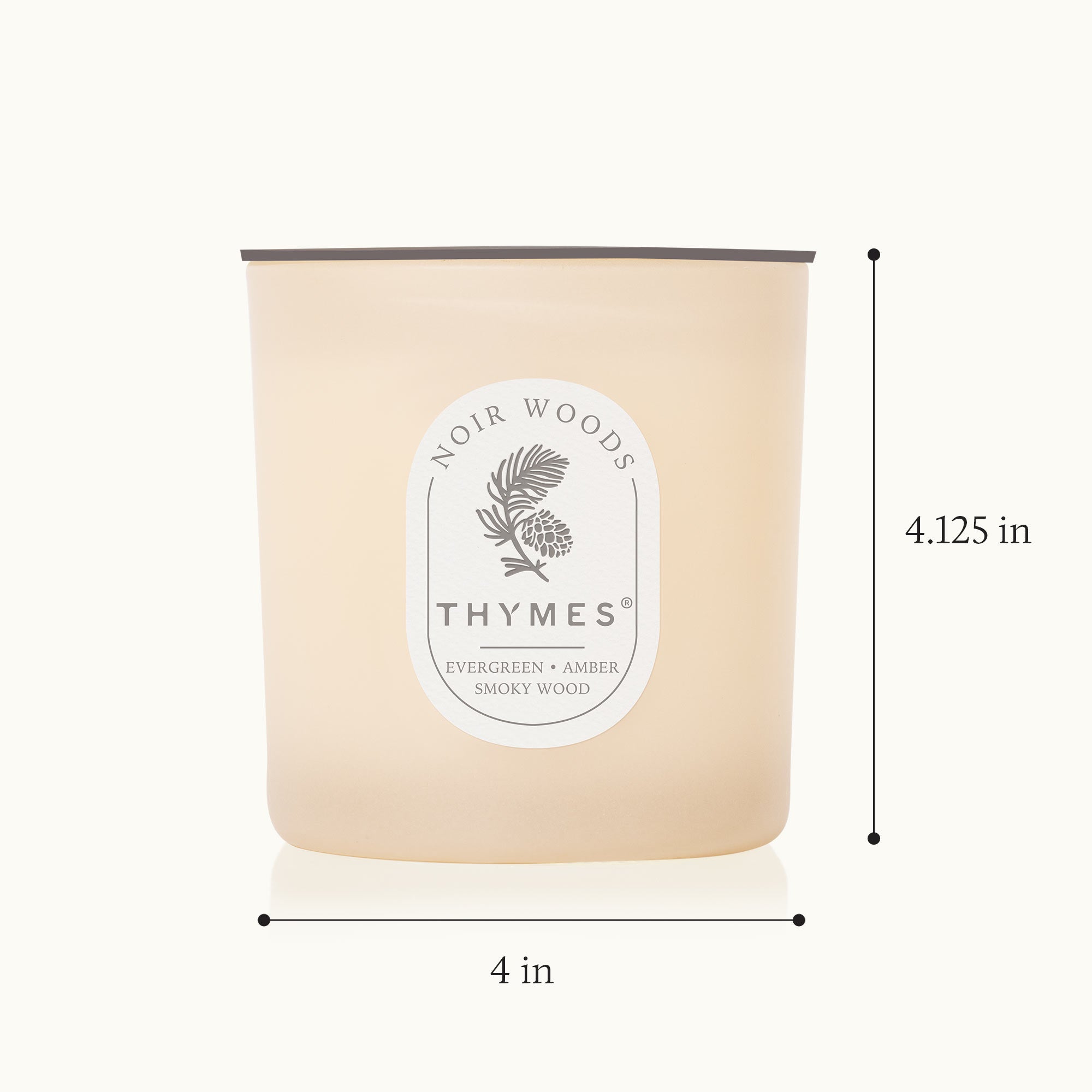 Thymes candle with dimensions labeled on a white background