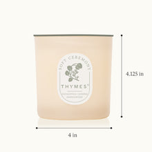 Thymes candle with dimensions labeled on a white background