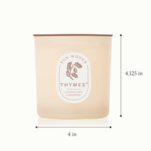 Thymes candle with dimensions on a white background