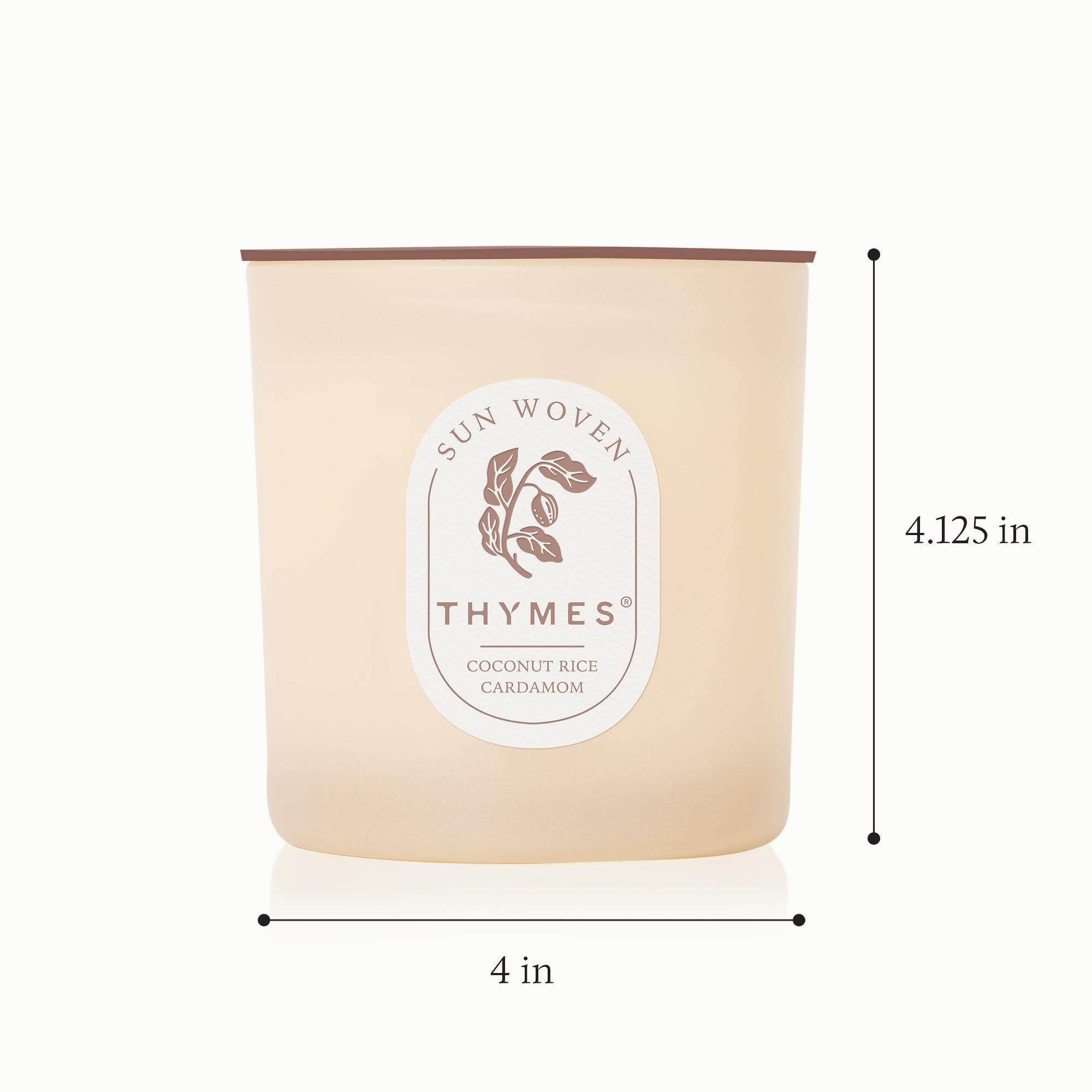 Thymes candle with dimensions on a white background