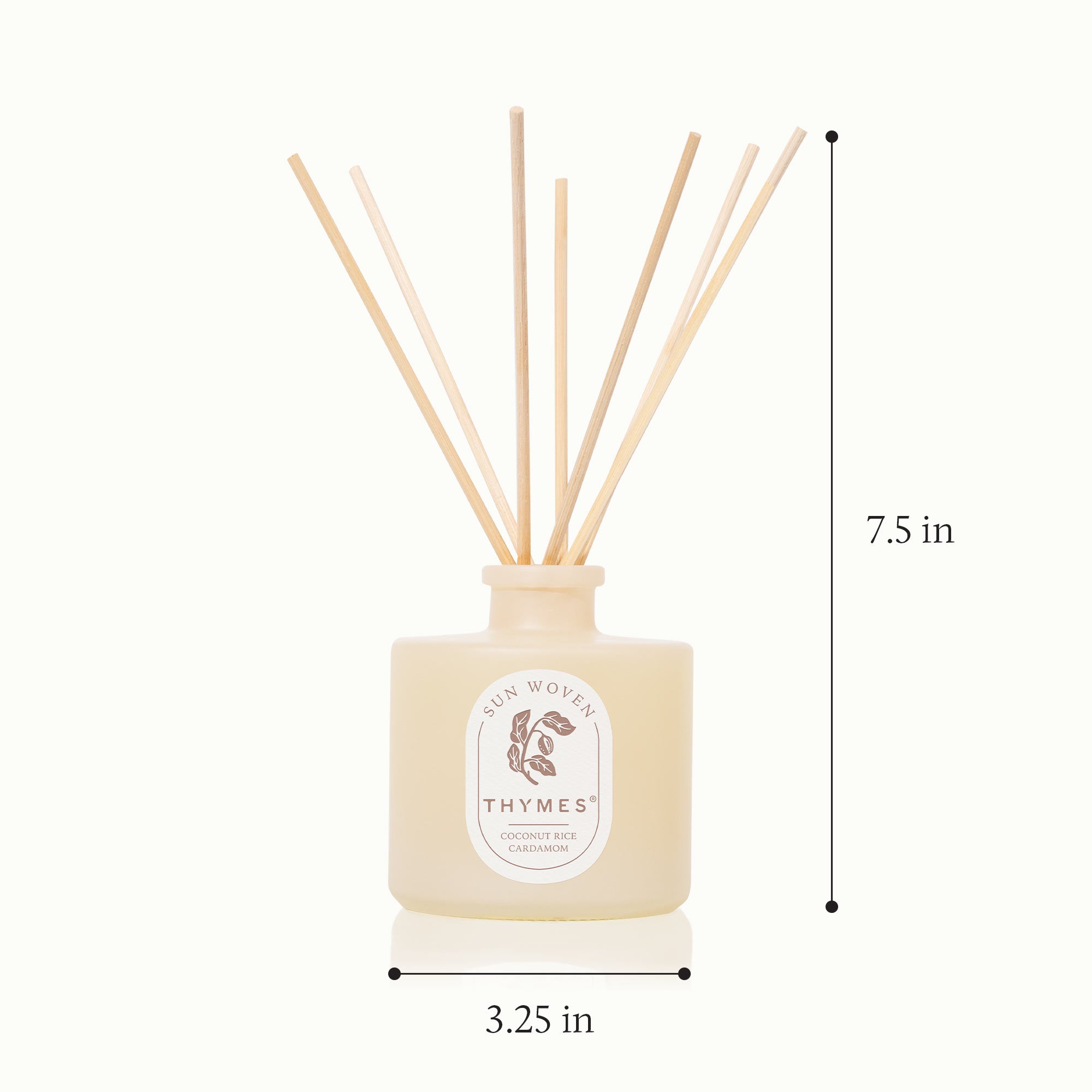 Thymes diffuser with wooden sticks on a white background