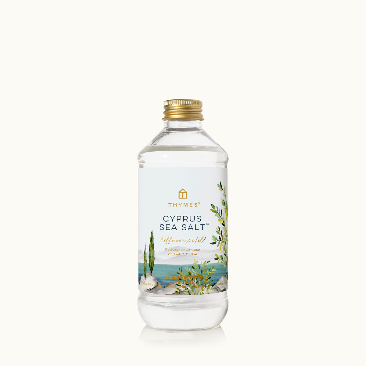 Bottle of Thymes Cyprus Sea Salt diffuser refill on a white background