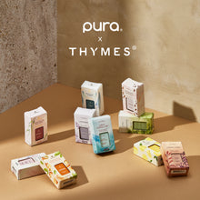 Collection of Thymes products on a brown surface with 'pura' branding.