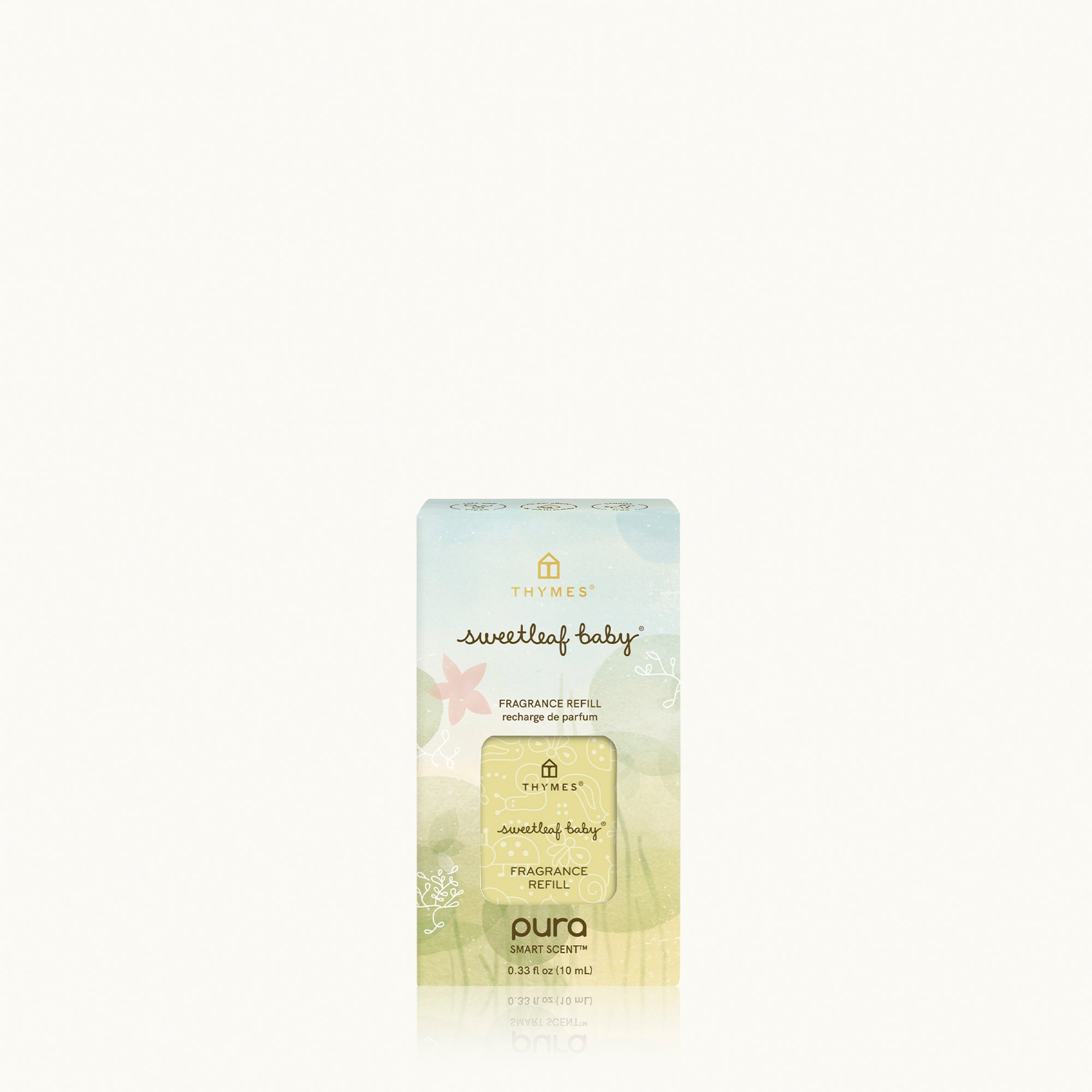 Thymes sweetleaf baby fragrance refill packaging on a white background