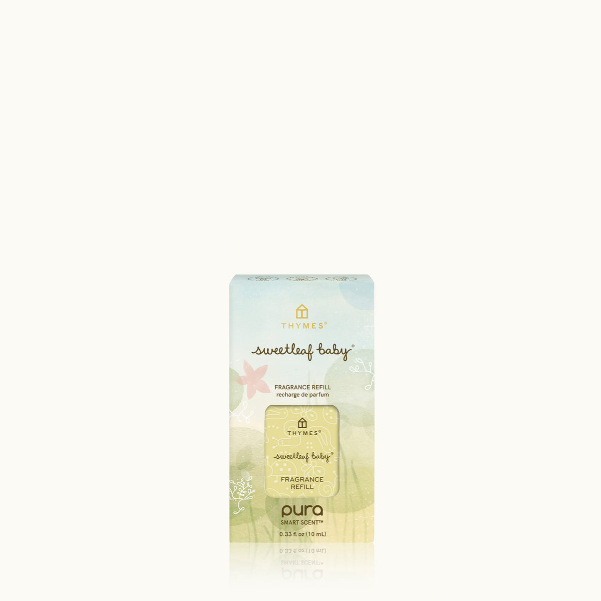 Thymes sweetleaf baby fragrance refill packaging on a white background