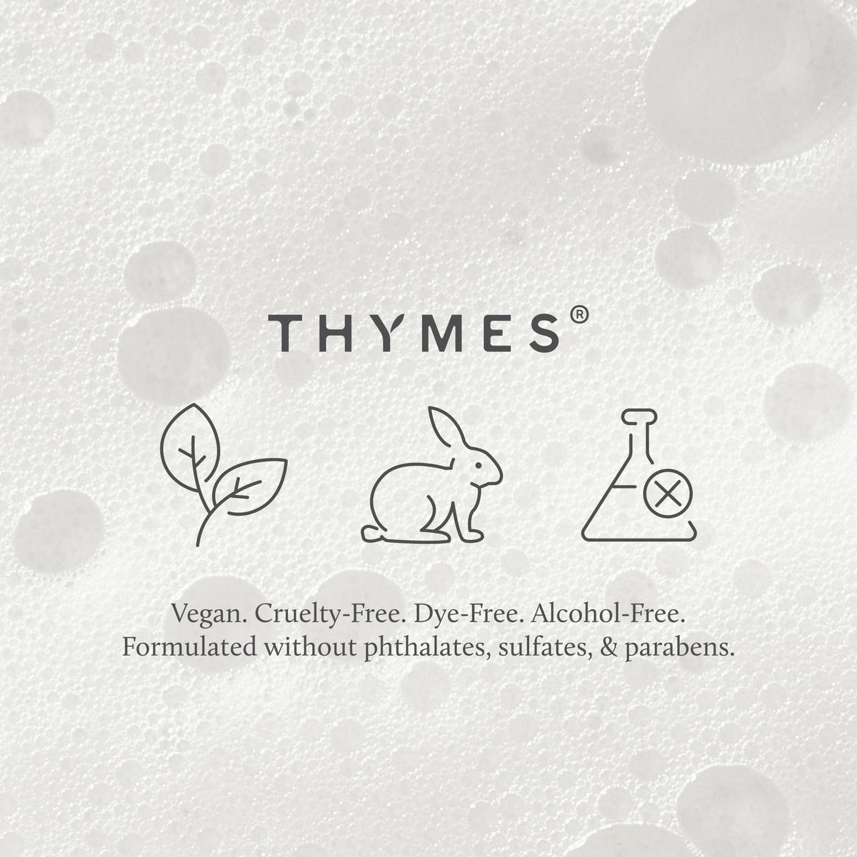 Thymes brand logo with icons and text on a textured white background.