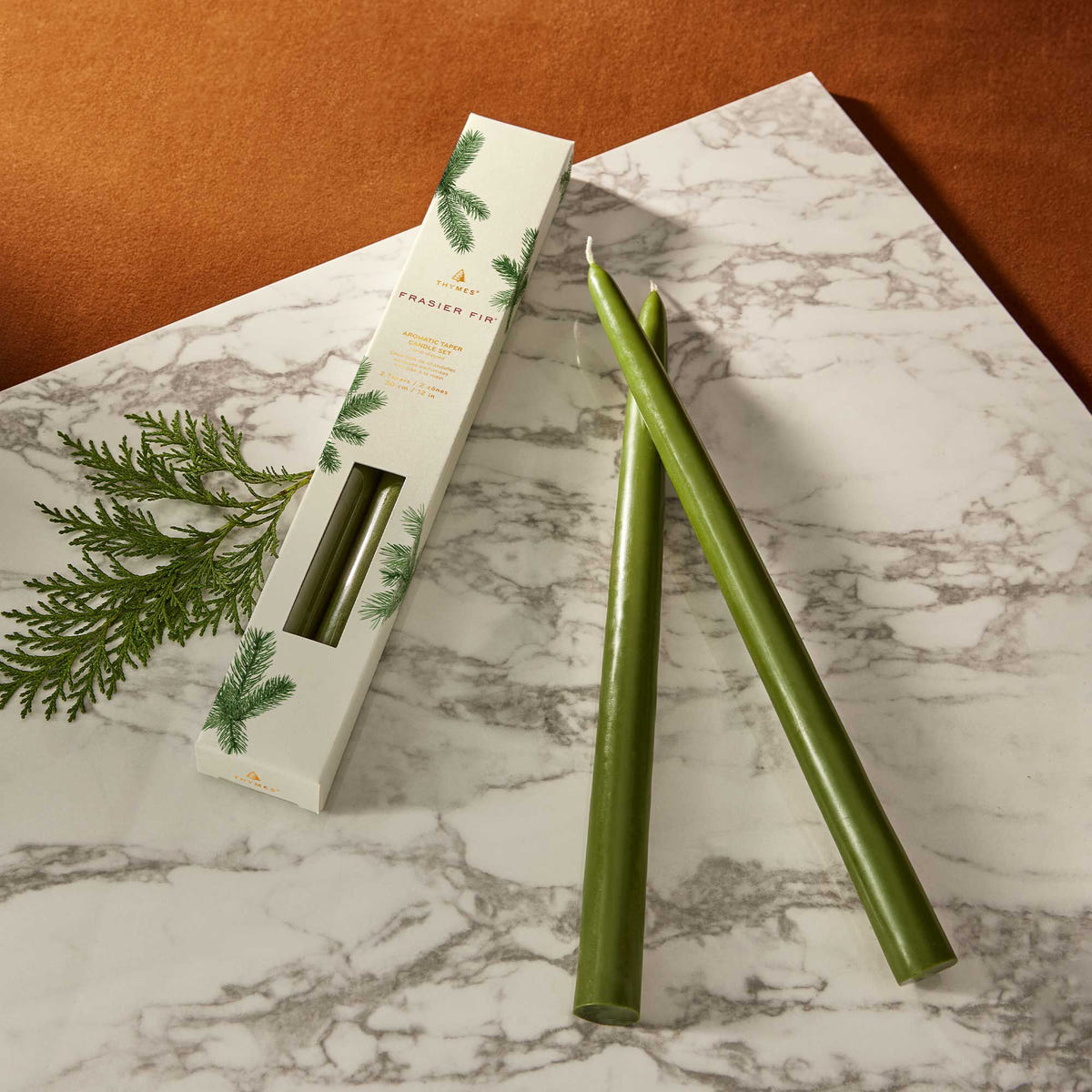 Alternate image of thymes-frasier-fir-heritage-taper-candle-set-in-package