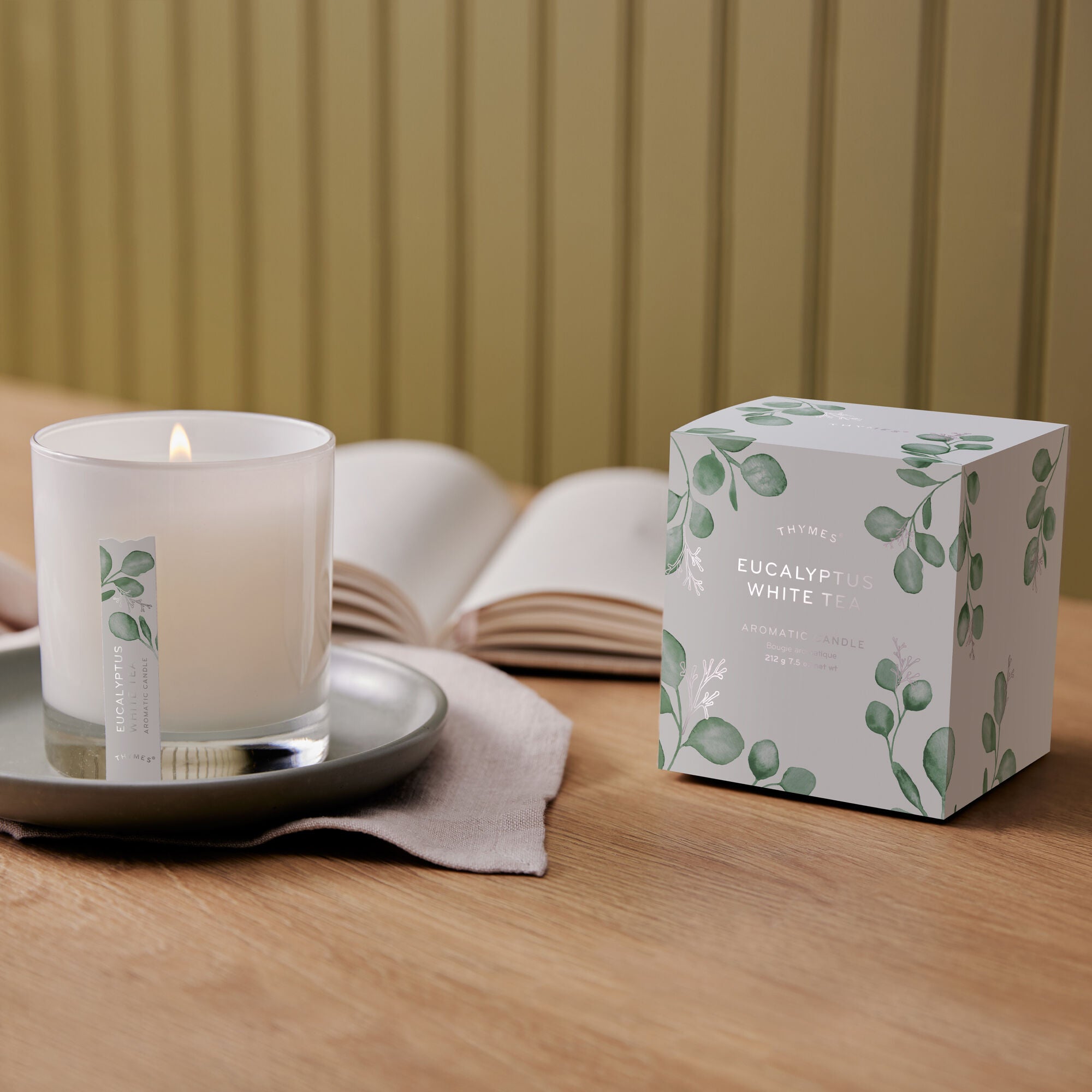 Thymes Eucalyptus White Tea Candle is vegan and cruelty free