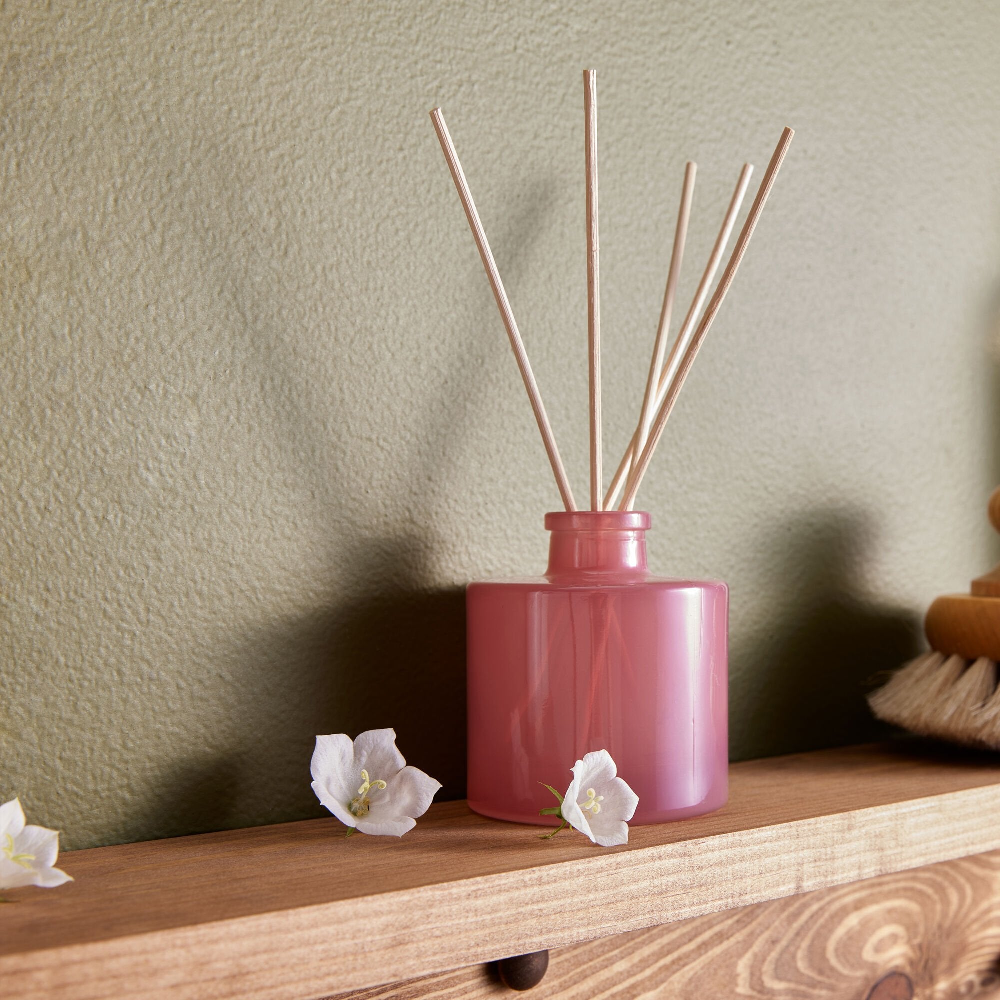 Thymes Magnolia Willow Petite Reed Diffuser on a shelf