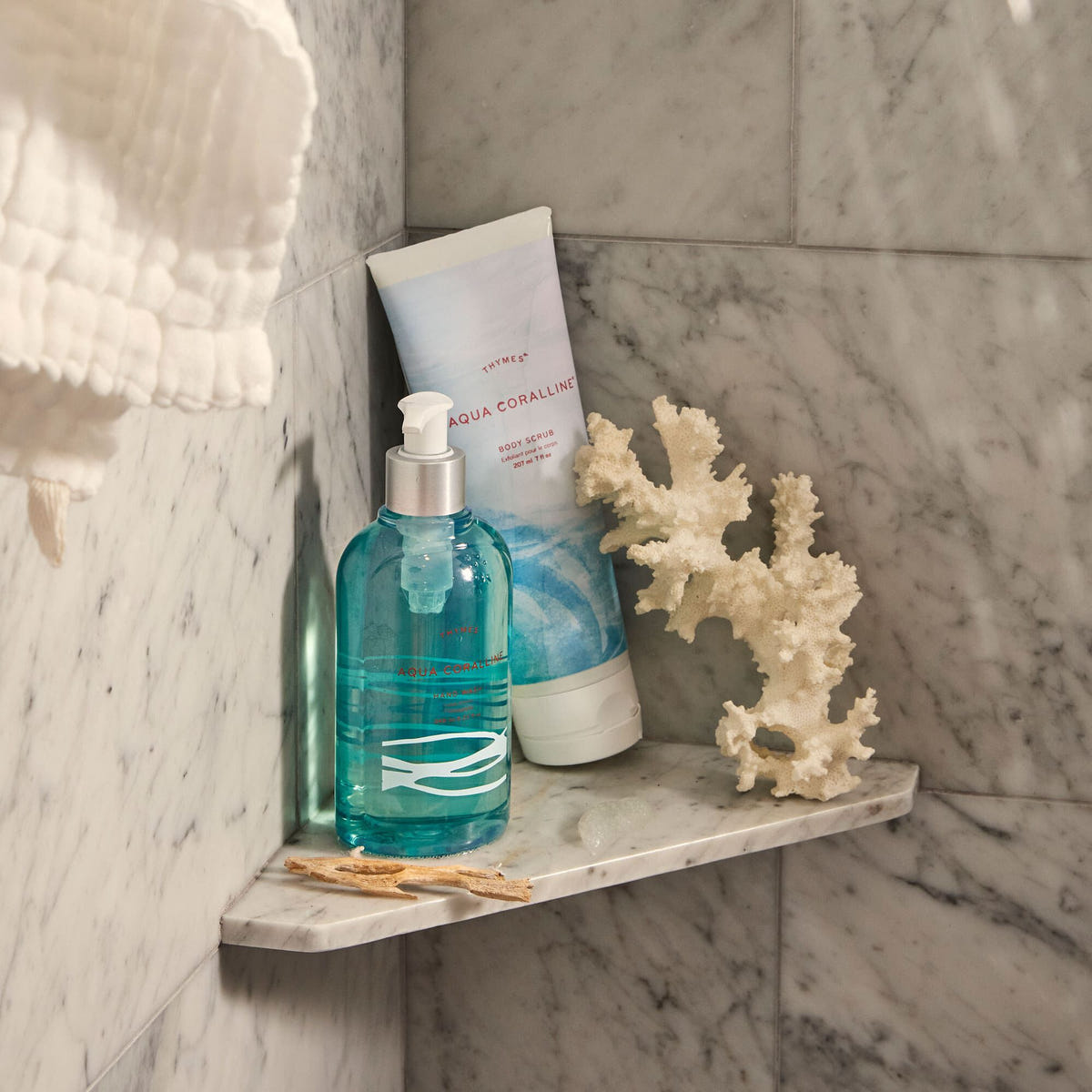 Alternate image of Thymes Aqua Coralline Body Wash & Body Scrub in Shower