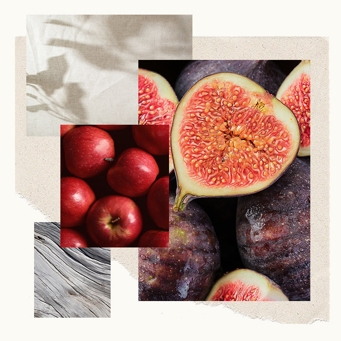 Collage of figs and apples on a textured background