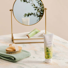 Thymes Eucalyptus Body Scrub with Eucalyptus Hand Cream and vanity mirror