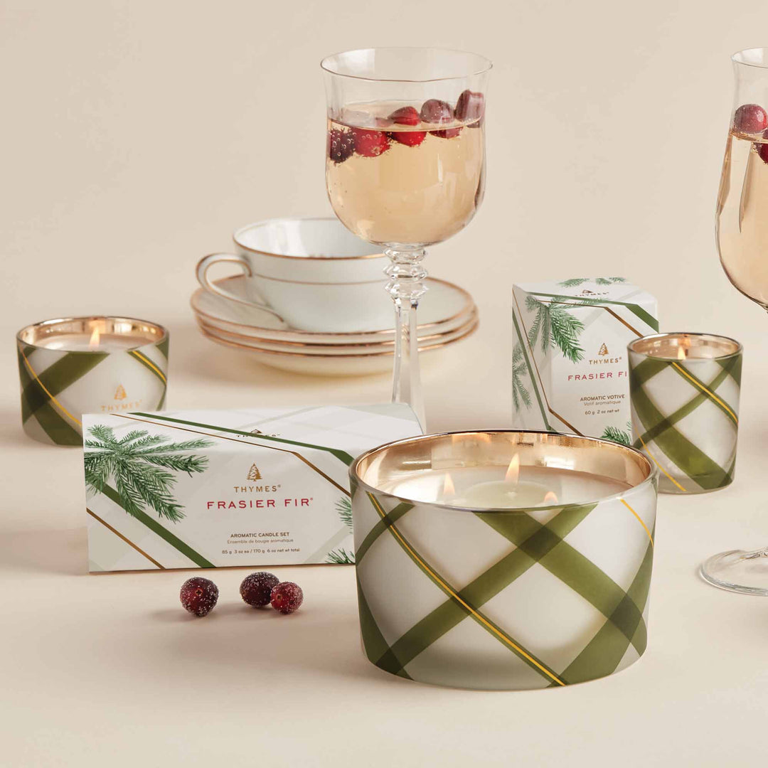 Frasier Fir Frosted Plaid 3Wick Candle Thymes