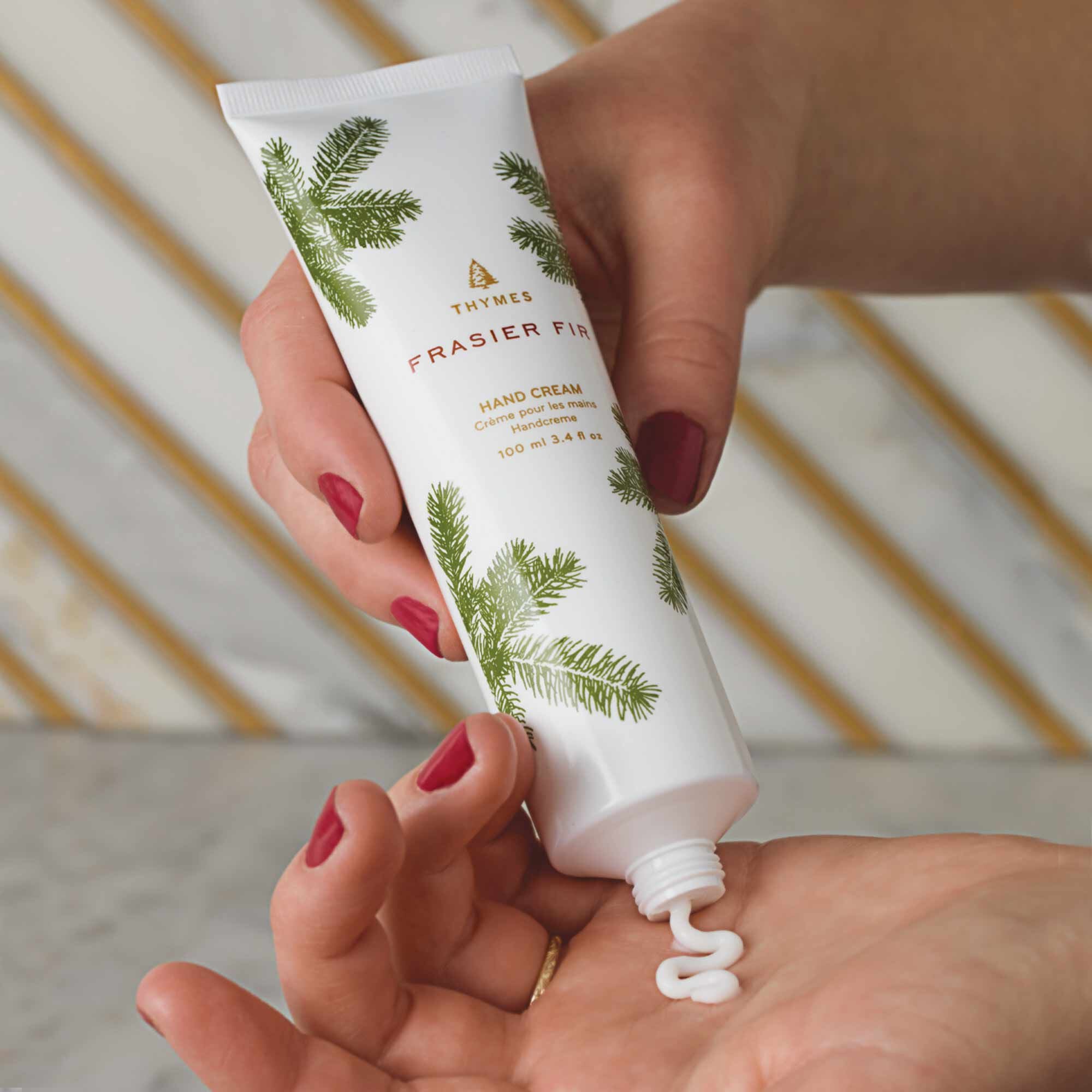 Thymes Frasier Fir Hand Cream In Use
