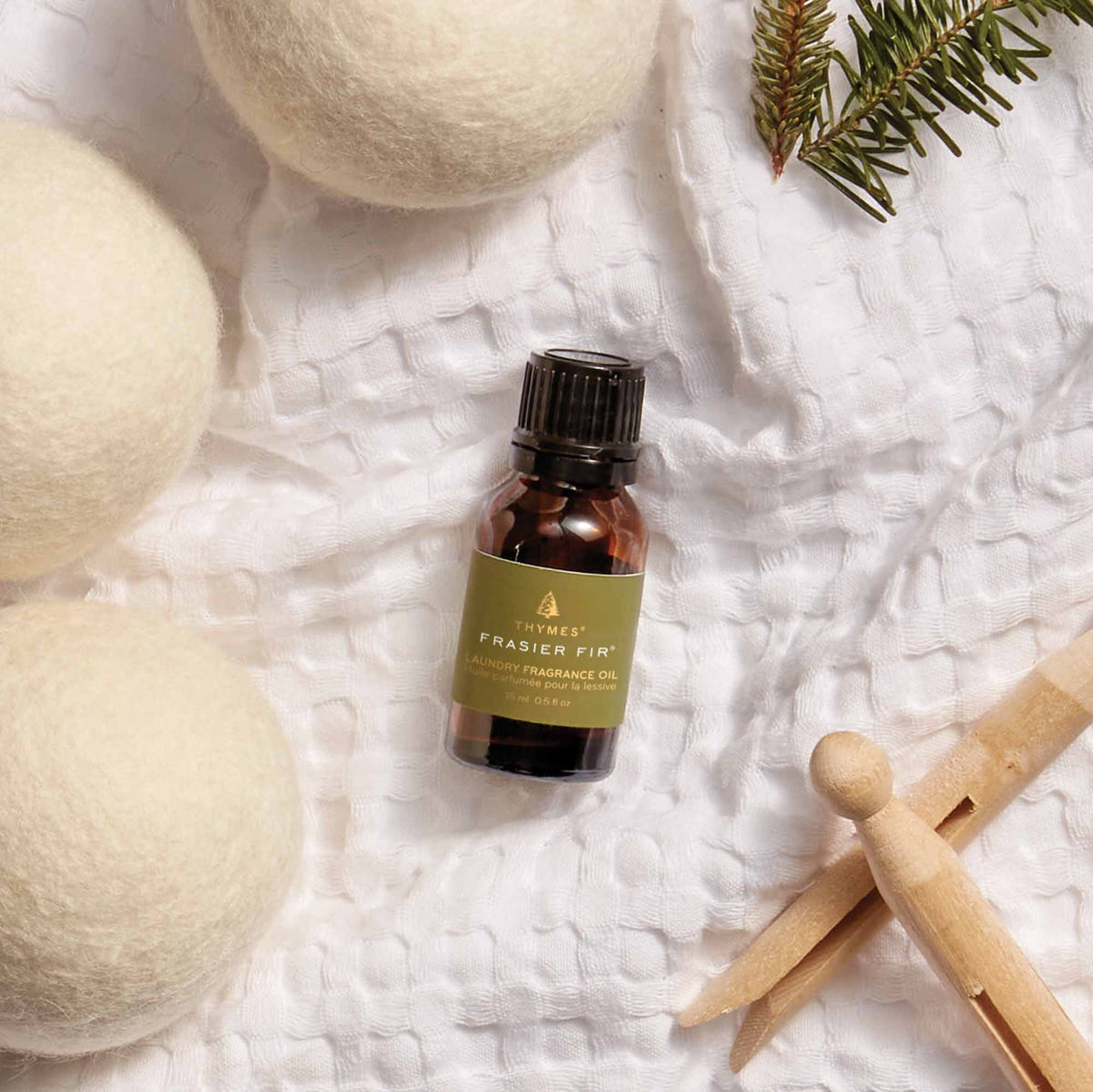 Alternate image of Thymes Frasier Fir Laundry Fragrance Oil with Dryer Balls and Clothespins