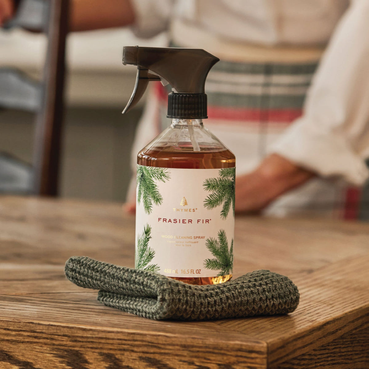 Alternate image of Thymes Frasier Fir Wood Cleaning Spray on Countertop
