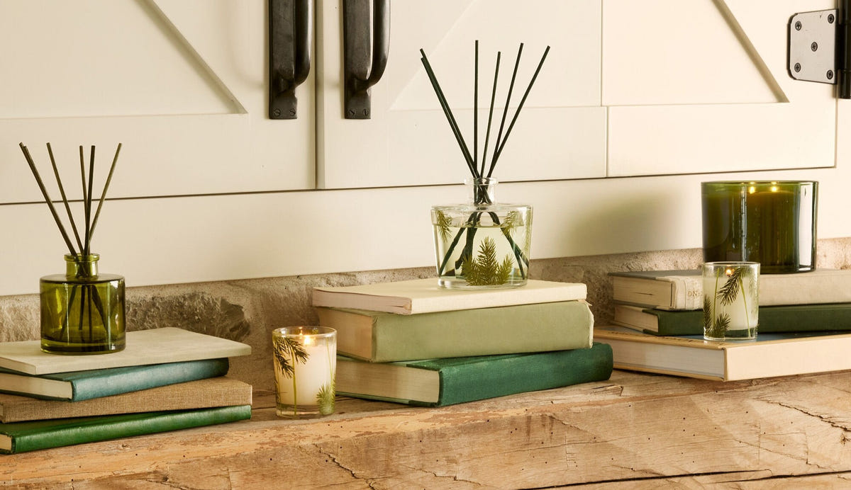 Alternate image of Thymes Frasier Fir Heritage Pine Needle Reed Diffuser on shelf