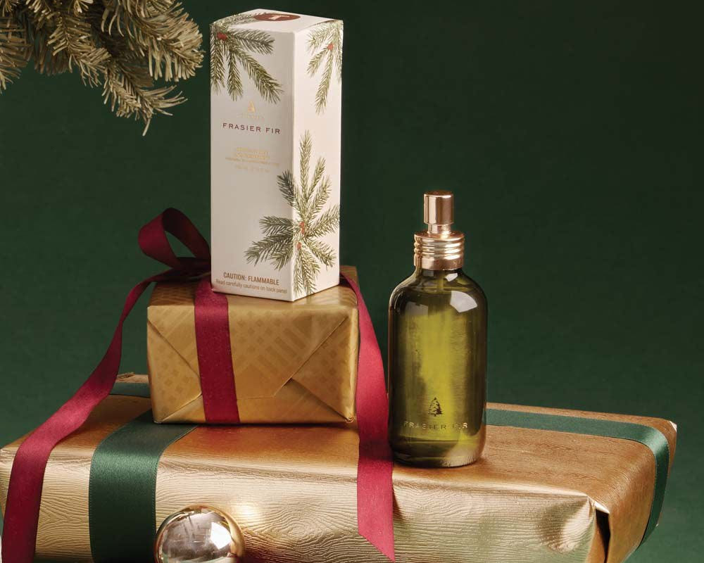 Thymes Frasier Fir Tree & Room Spray with Stack of Gifts