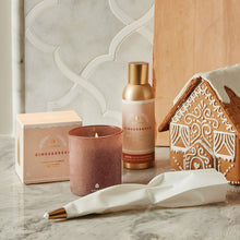 Thymes Gingerbread Home Fragrance Mist with candle and Decorative gingerbread house