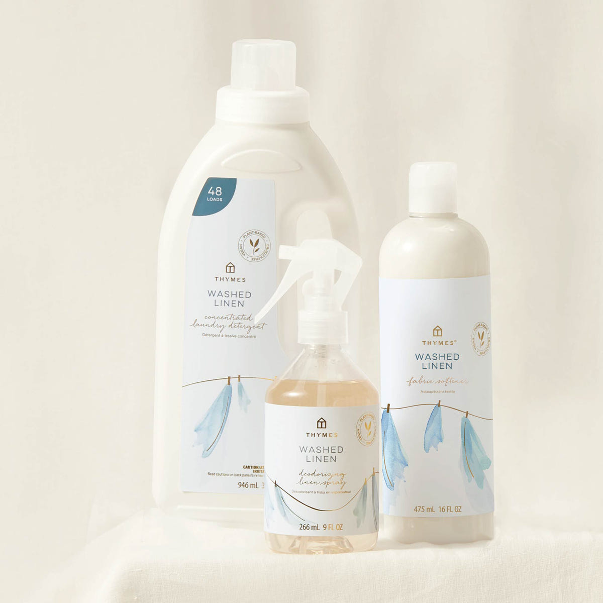 Alternate image of Thymes Washed Linen Deodorizing Linen Spray to Freshen Fabrics and Furniture featured with Thymes Washed Linen Concentrated Laundry Detergent and Fabric Softener