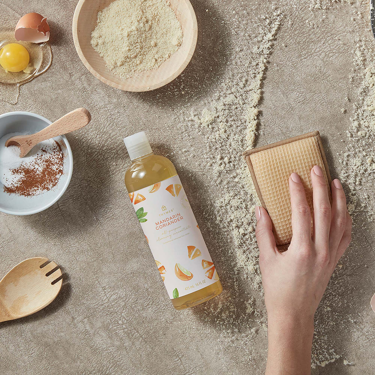 Alternate image of Thymes Mandarin Coriander All Purpose Cleaning Concentrate for Floors and Surfaces with messy kitchen background