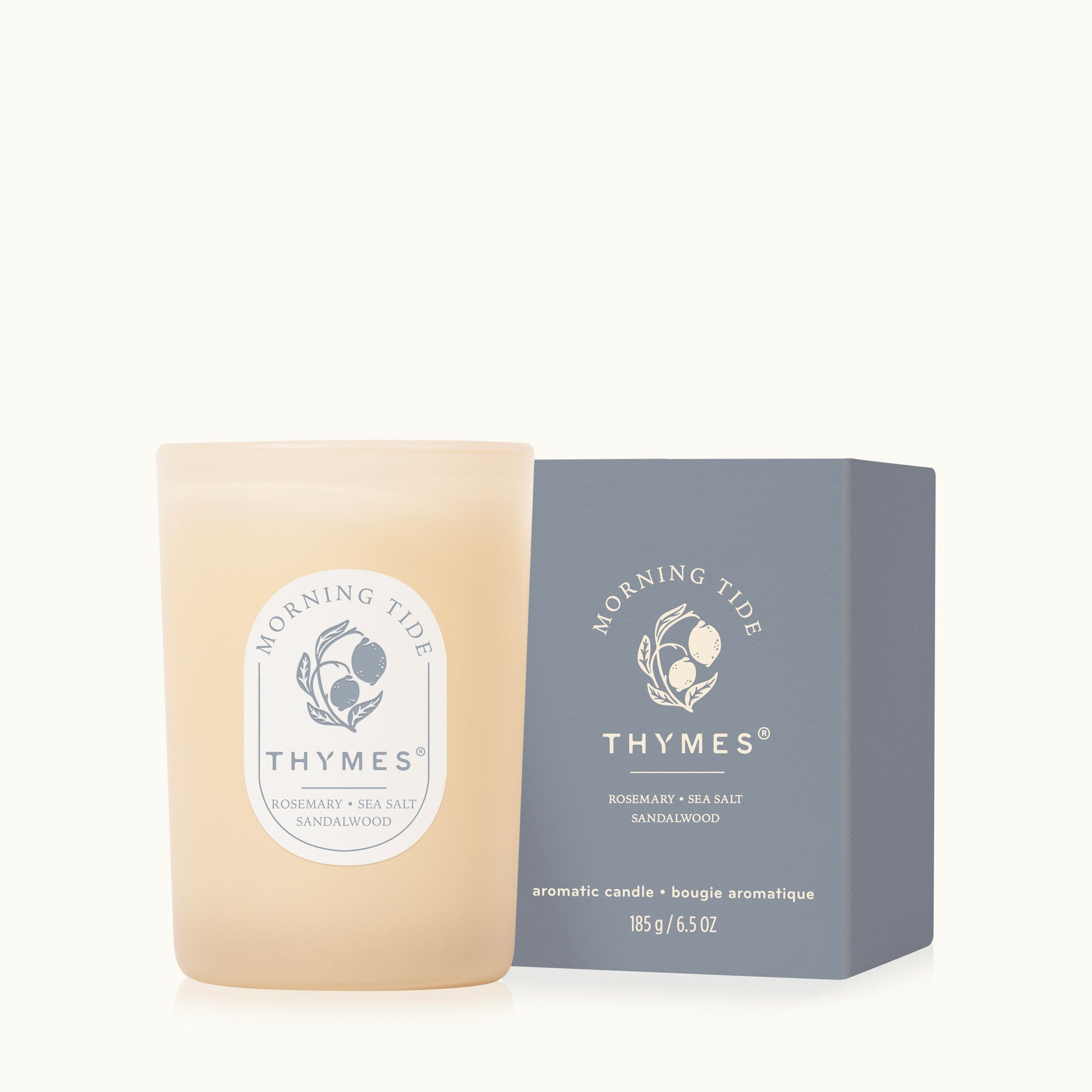 Thymes candle and packaging on a white background
